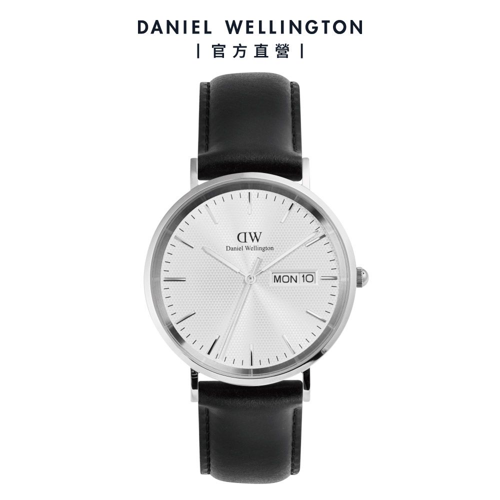Daniel Wellington 手錶 Classic 40mm Day Display 真皮皮革錶-黑色皮革-星光銀(DW00100832)