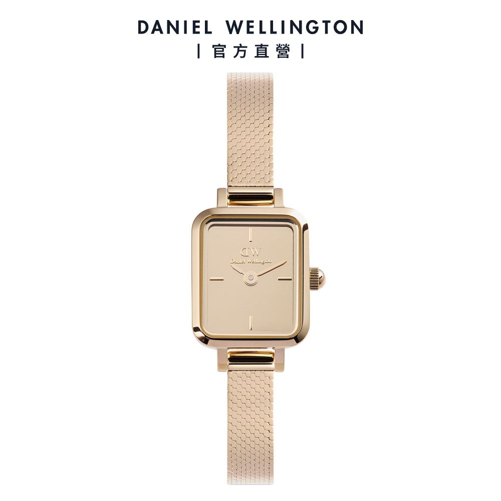 Daniel Wellington 手錶 Quadro Mini 15.4x18.2mm 鏡面金屬網紋小方錶-玫瑰金(DW00100799)