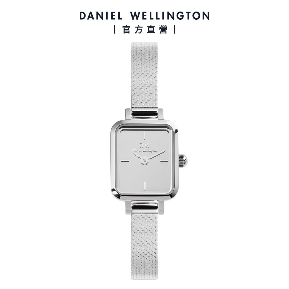 Daniel Wellington 手錶 Quadro Mini 15.4x18.2mm 鏡面金屬網紋小方錶-星光銀(DW00100800)