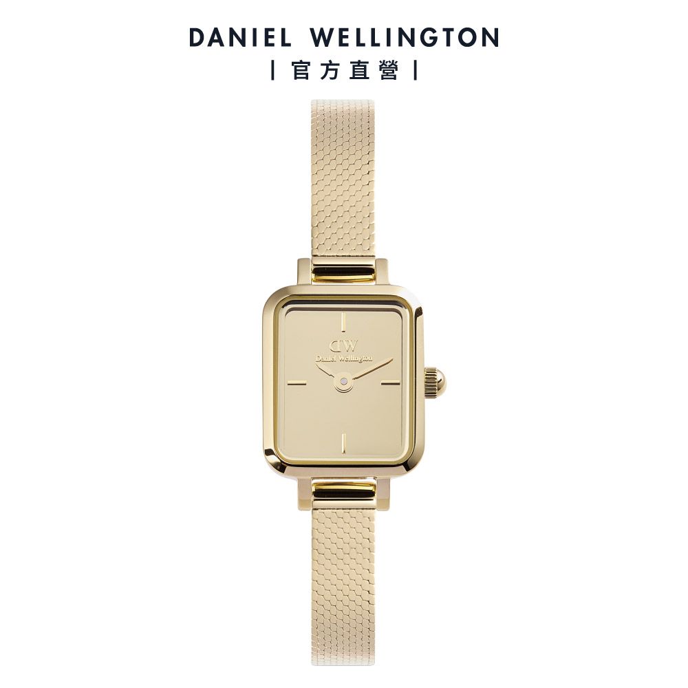 Daniel Wellington 手錶 Quadro Mini 15.4x18.2mm 鏡面金屬網紋小方錶-香檳金(DW00100801)