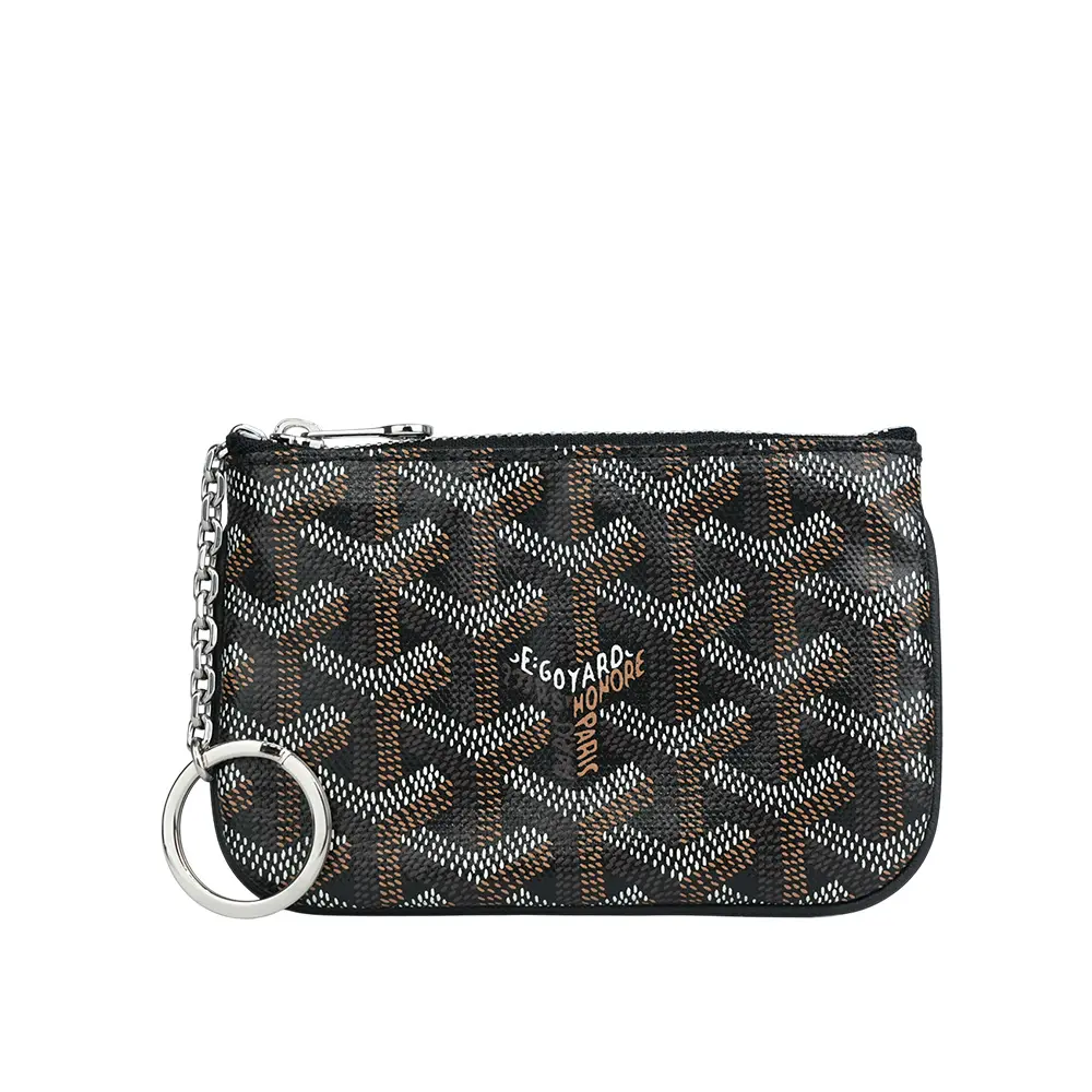 【GOYARD】Senat 塗層帆布及小牛皮拉鍊鑰匙包(Nano)(黑色)/ 平行輸入