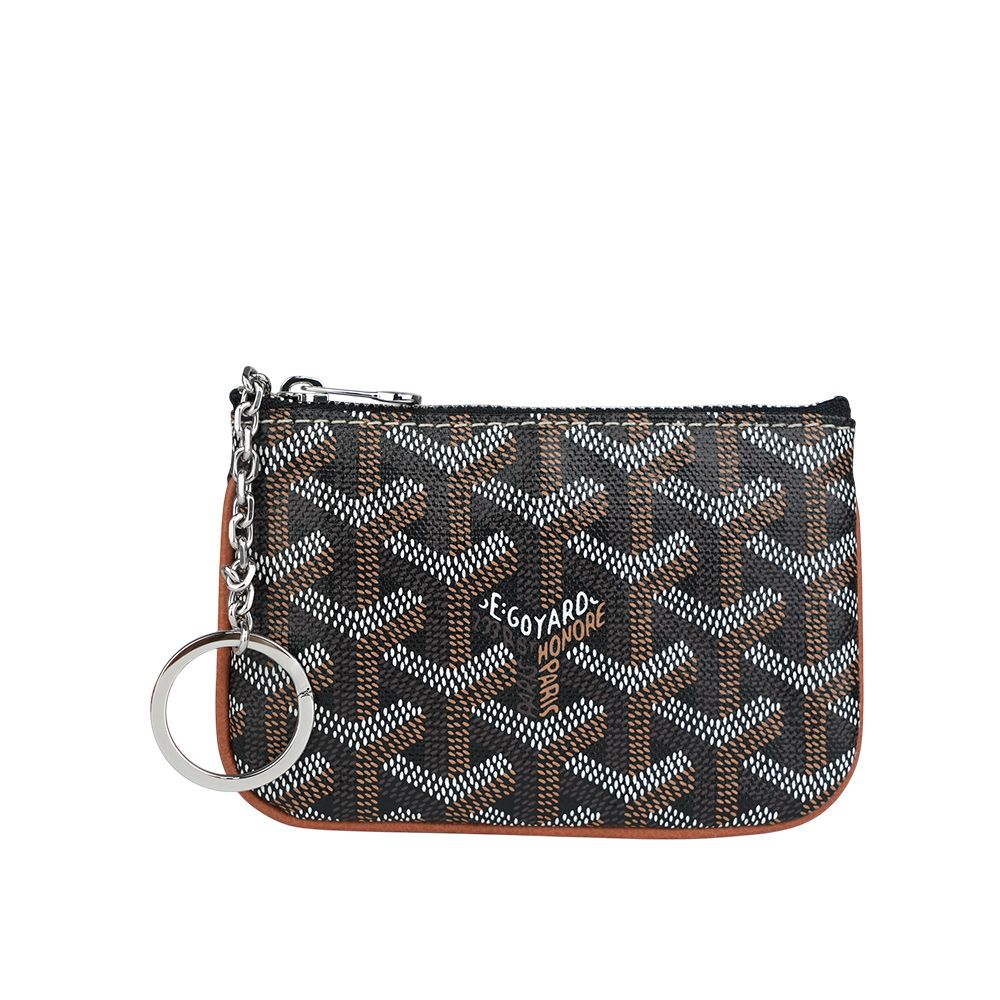 【GOYARD】Senat 塗層帆布及小牛皮拉鍊鑰匙包(Nano)(黑色/棕色)/ 平行輸入