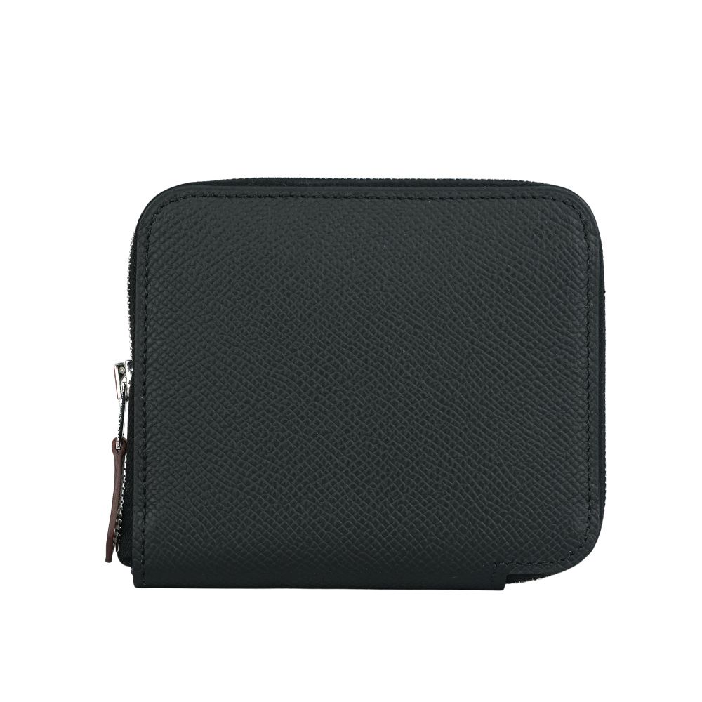 【HERMES】EPSOM皮 絲巾內裡ㄇ型拉鏈短夾(黑色)/ 平行輸入