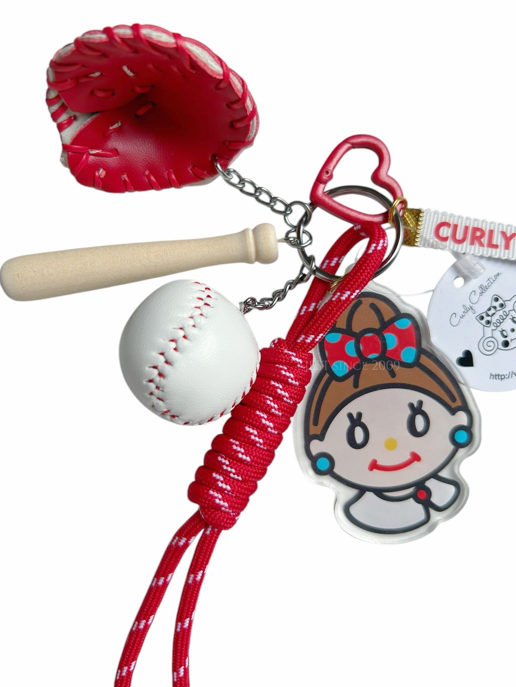 Curly Collection 日本限定手作吊飾(cha3599_evi/紅/棒球/依薇/丸子頭/捲髮女孩/平行輸入)