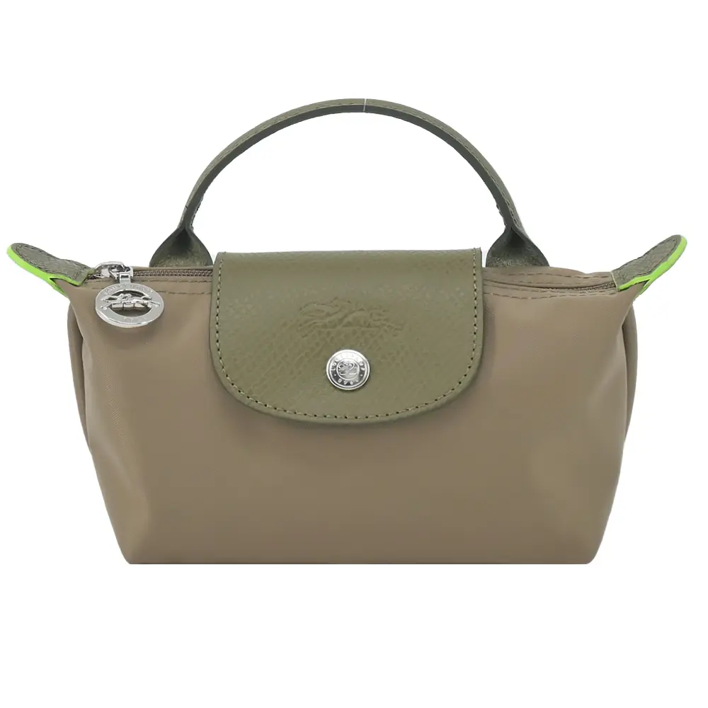 LONGCHAMP LE PLIAGE GREEN系列撞色再生尼龍手提水餃化妝包(朝鮮薊綠)/平行輸入