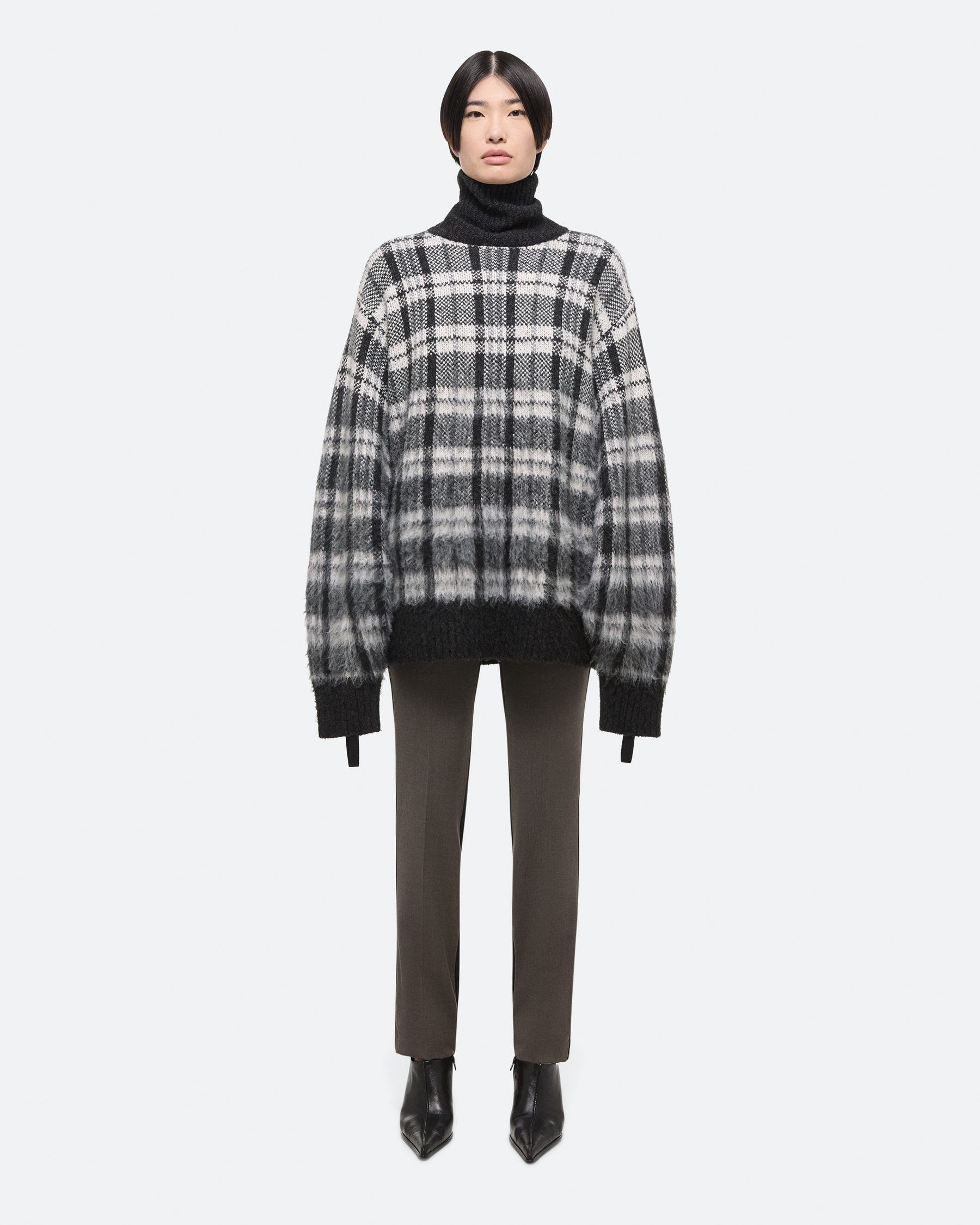 Helmut Lang 黑白格紋拼接高領毛衣_男/中性/ S