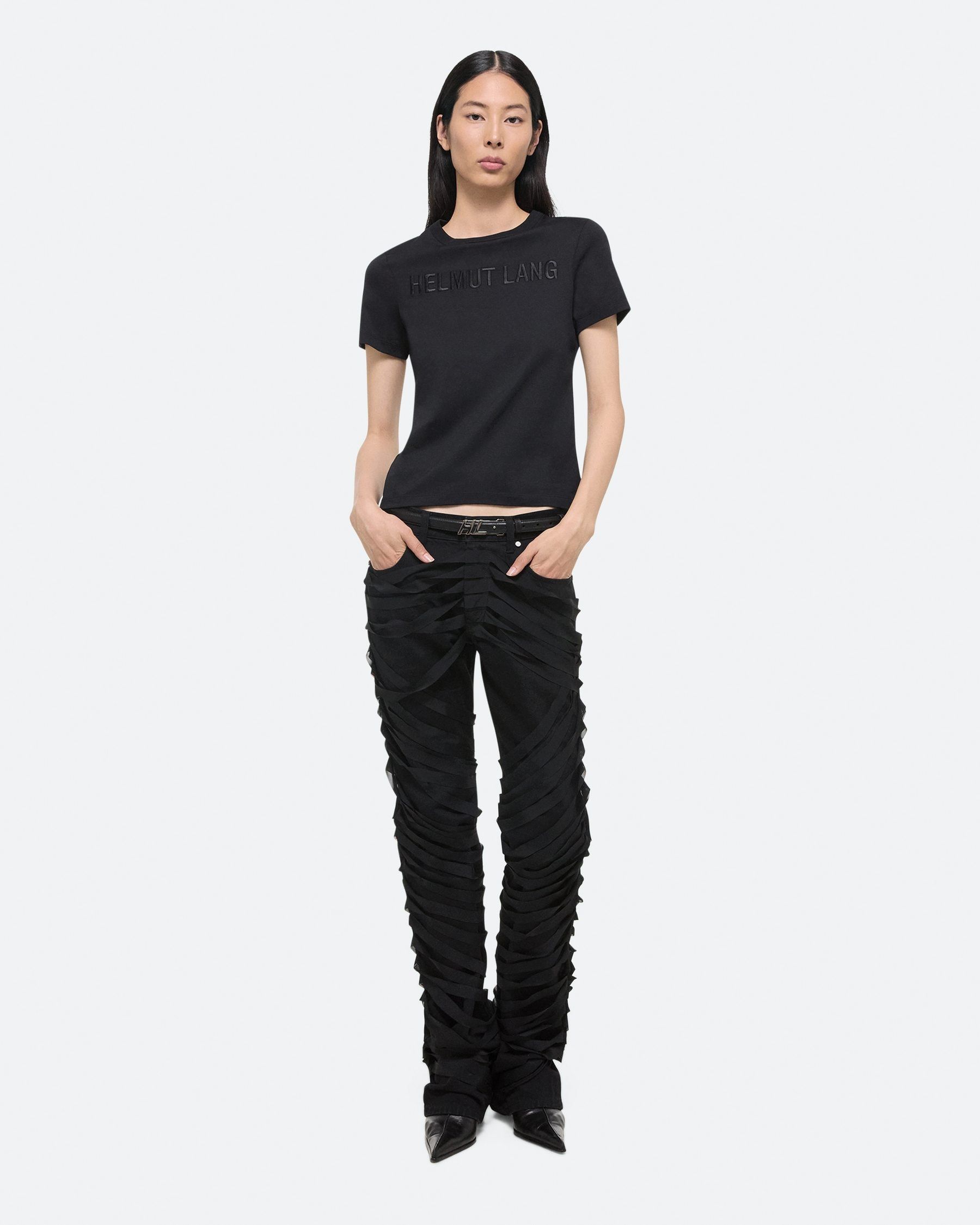 Helmut Lang 黑色LOGO刺繡短袖TEE/女裝/S