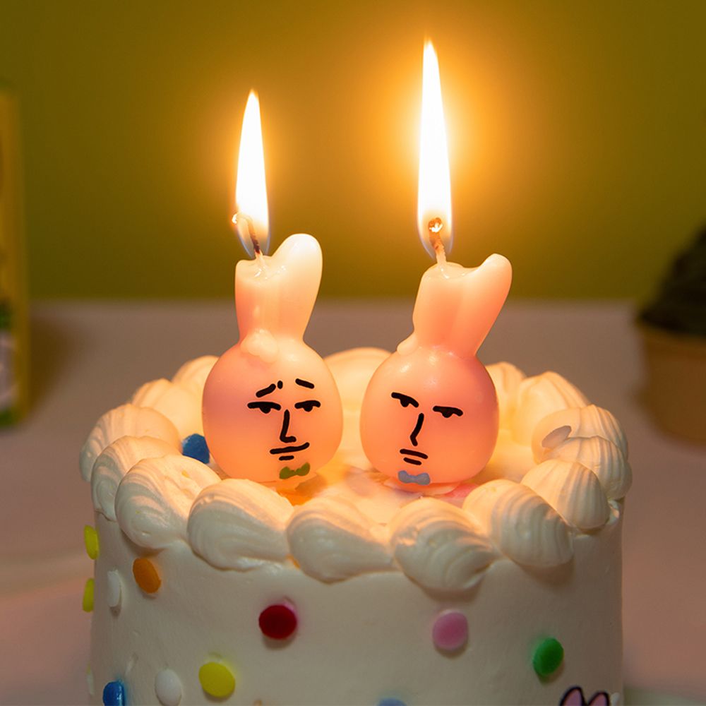 粉紅兔子生日蠟燭組合/ 藍綠蝴蝶結
