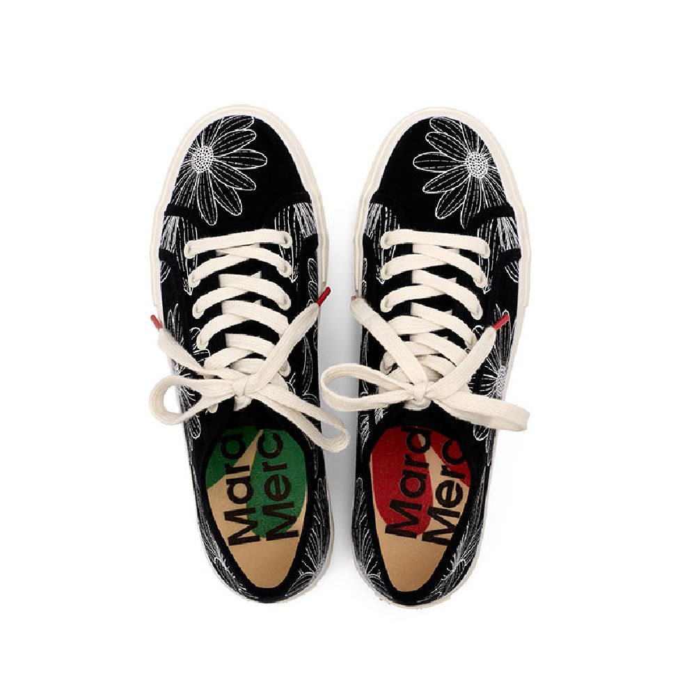 Mardi Mercredi 韓國製 FLOWERMARDI PLATFORM SNEAKERS 滿版花朵厚底法式帆布鞋 黑色BLACK/ 25.5 CM