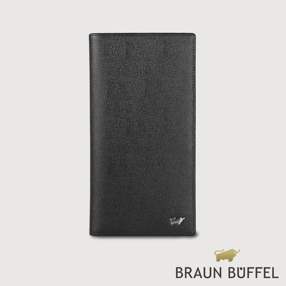 【BRAUN BUFFEL 德國小金牛】台灣總代理 山系列 14卡兩折長夾-黑色/BF398-621-BK