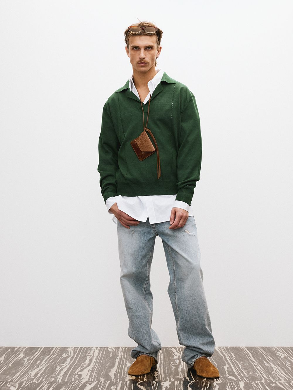 RECTO 墨綠寬鬆長袖POLO_男/中性/ S