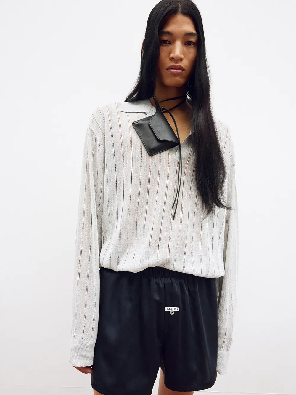 RECTO 銀灰蕾絲寬鬆長袖POLO/女裝/ M