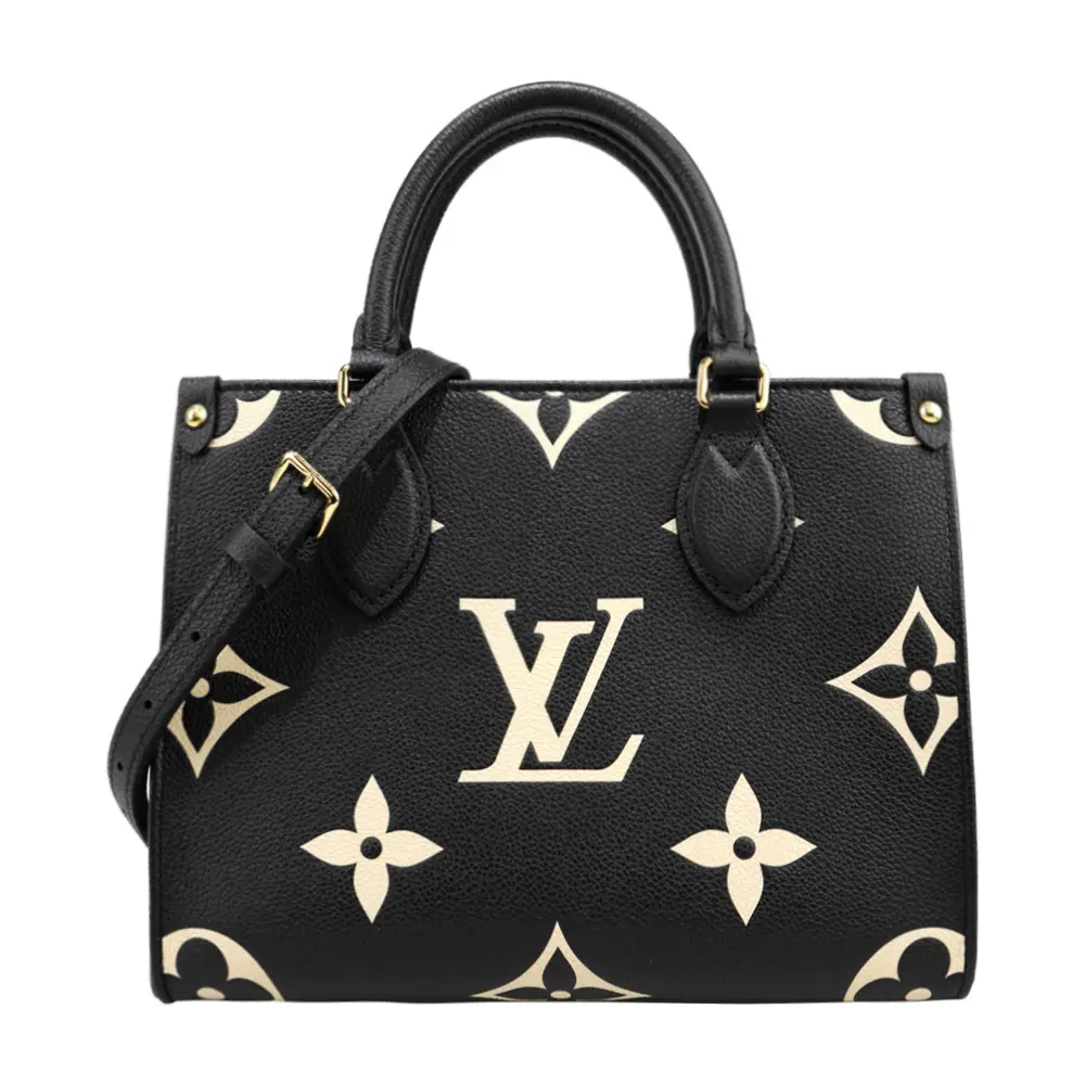 Louis Vuitton OnTheGo PM 雙色Monogram Empreinte 皮革托特包(黑色/米白色) /平行輸入