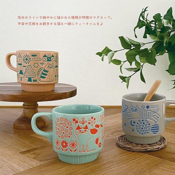 日本 DECOLE 散步貓咪馬克杯/ 花田