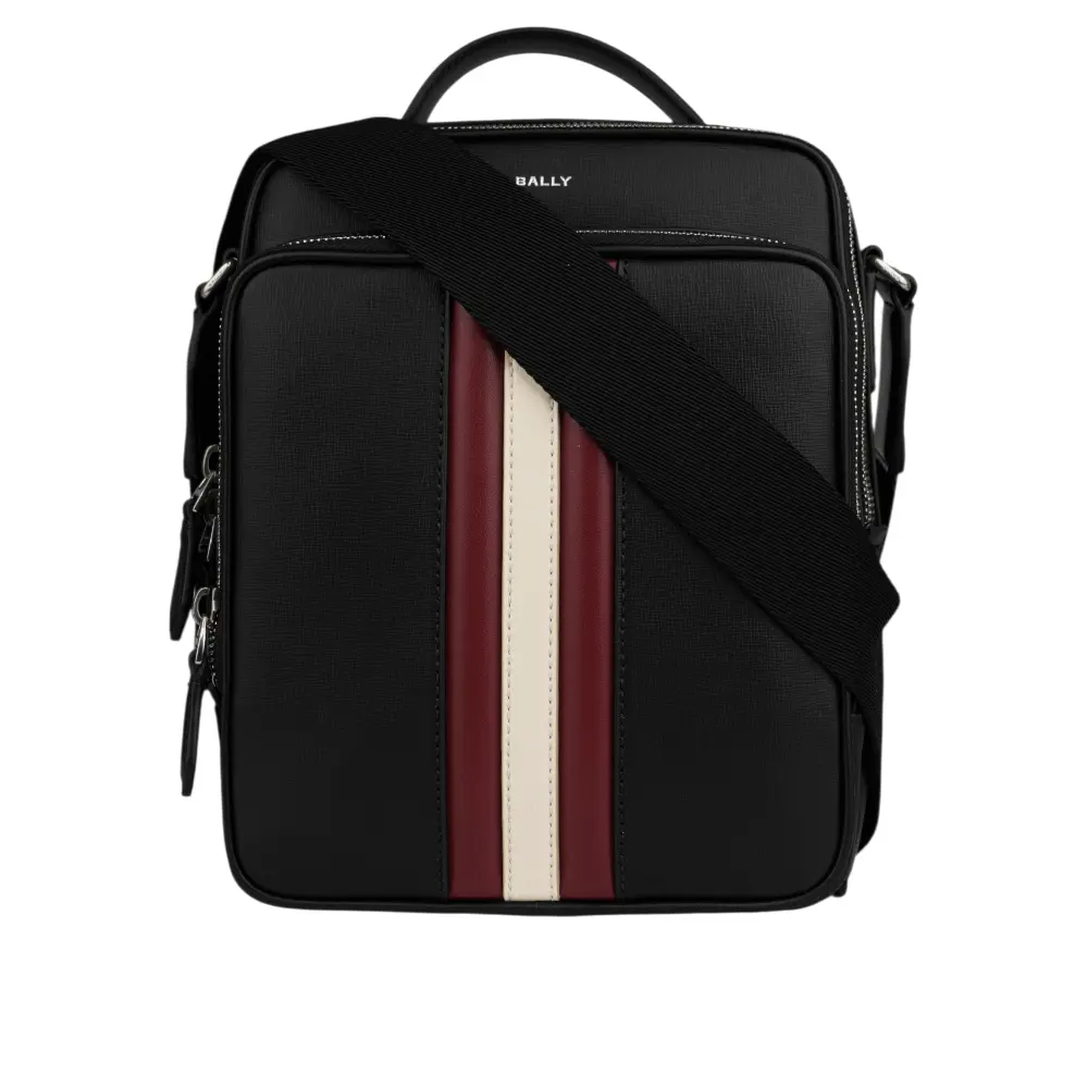 【BALLY】Mythos 紅白條紋再生牛皮手提/斜背二用包(黑色)/ 平行輸入