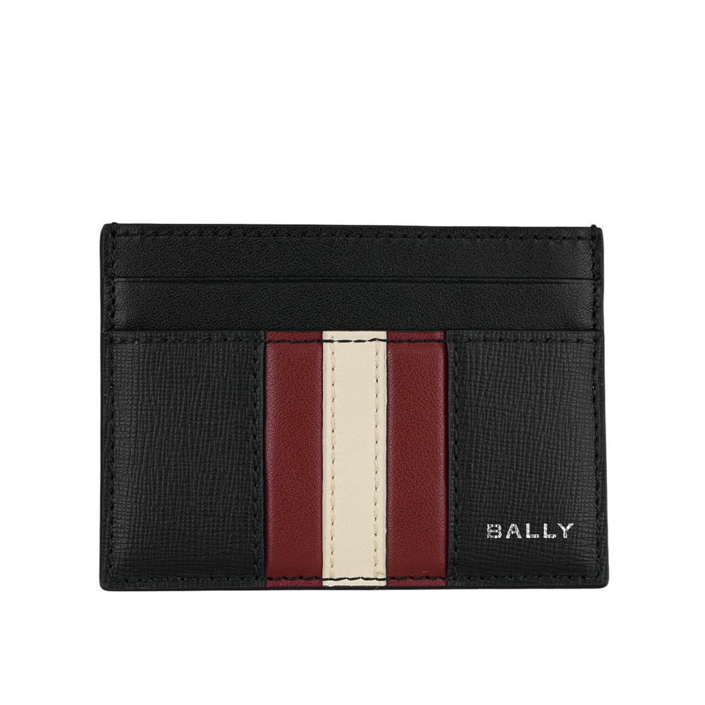 【BALLY】Mythos 再生皮革紅白條紋卡片夾/名片夾(黑色)/ 平行輸入