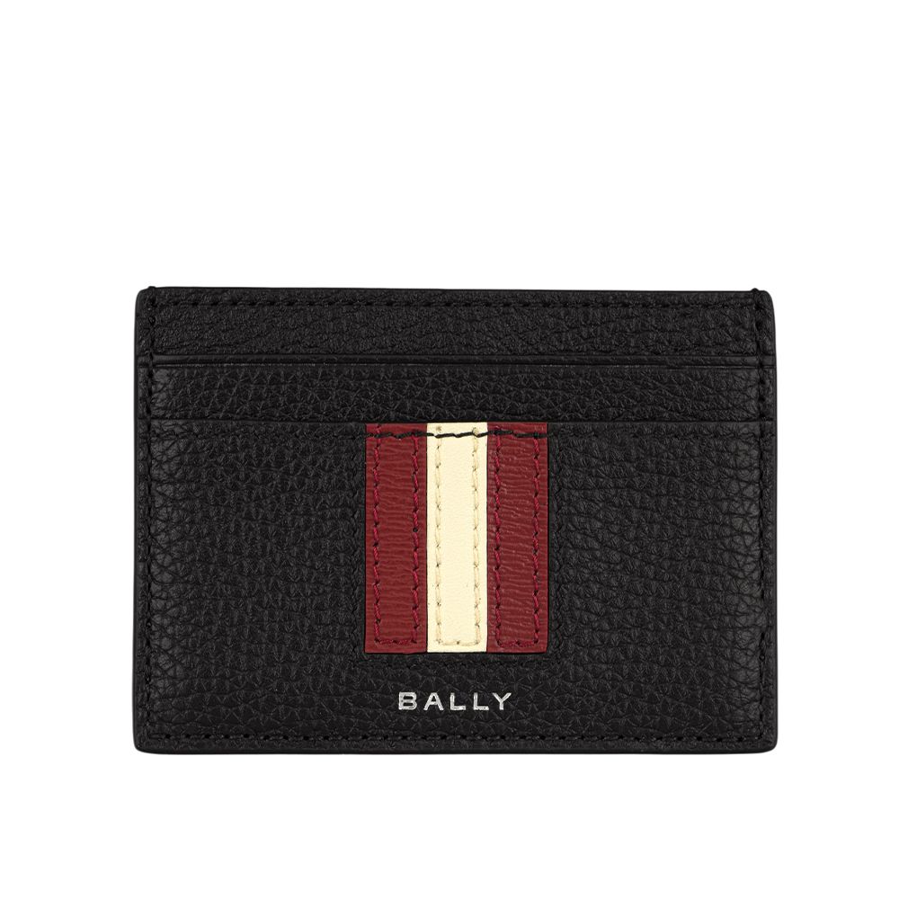 【BALLY】Ribbon 紅白條紋牛皮4卡卡片夾/名片夾(黑色)/ 平行輸入