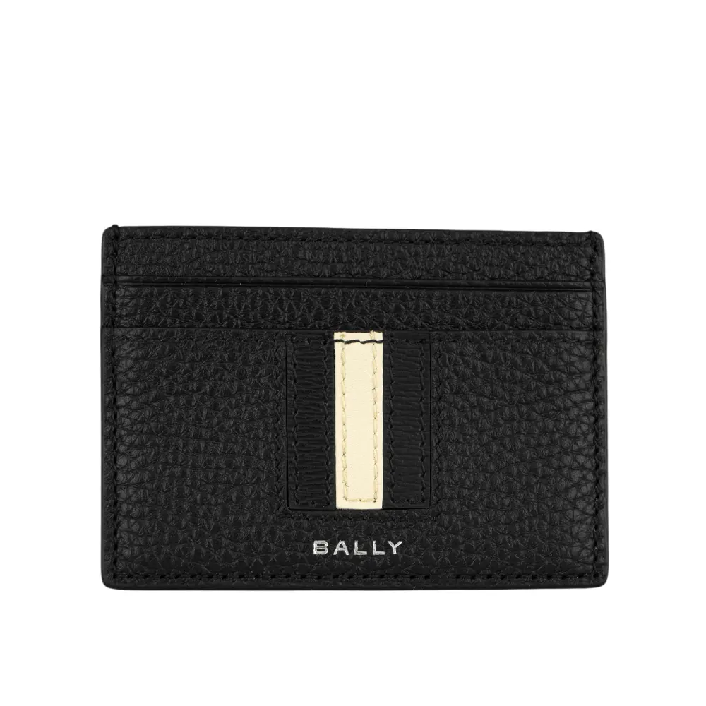 【BALLY】Ribbon 黑白條紋牛皮4卡卡片夾/名片夾(黑色)/ 平行輸入