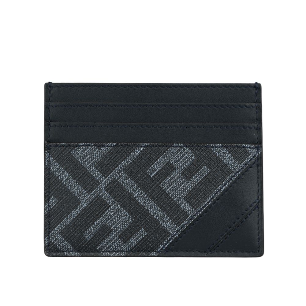 【FENDI】Diagonal FF Logo 帆布及皮革6卡卡片夾/名片夾(牛仔藍)/ 平行輸入