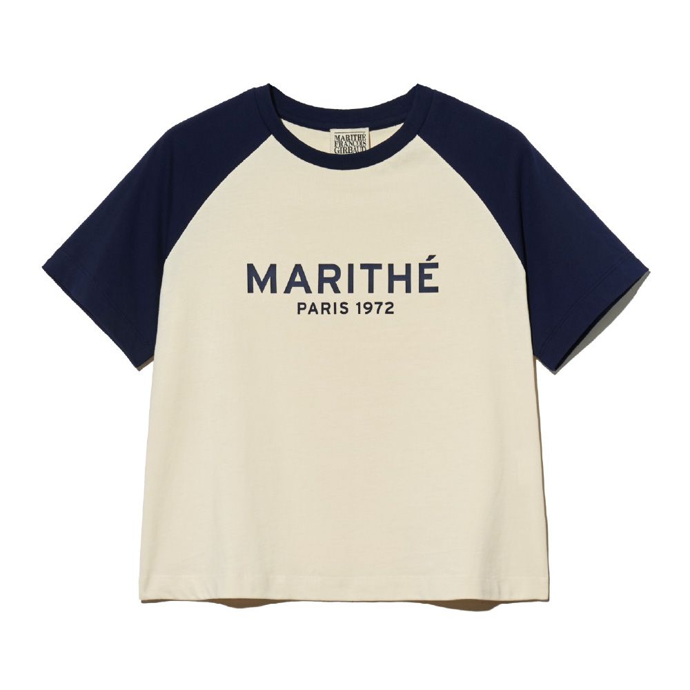 MARITHÉ FRANÇOIS GIRBAUD/ W REGULAR LOGO RAGLAN CROP TEE 女款 棒球袖字母經典短版T恤 深藍navy/ S