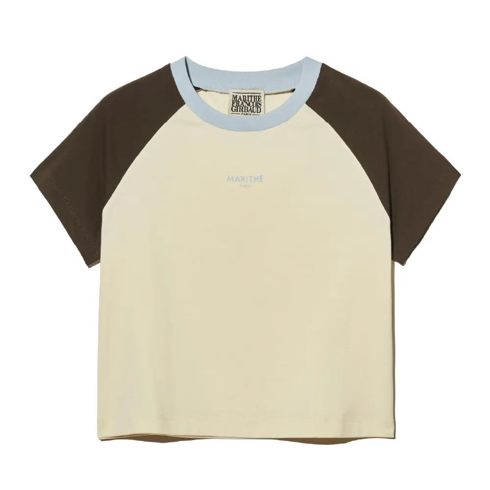 MARITHÉ FRANÇOIS GIRBAUD/ W 2-TONE RAGLAN CROP TEE 女款 對比色棒球袖短版T恤 棕色brown/ M