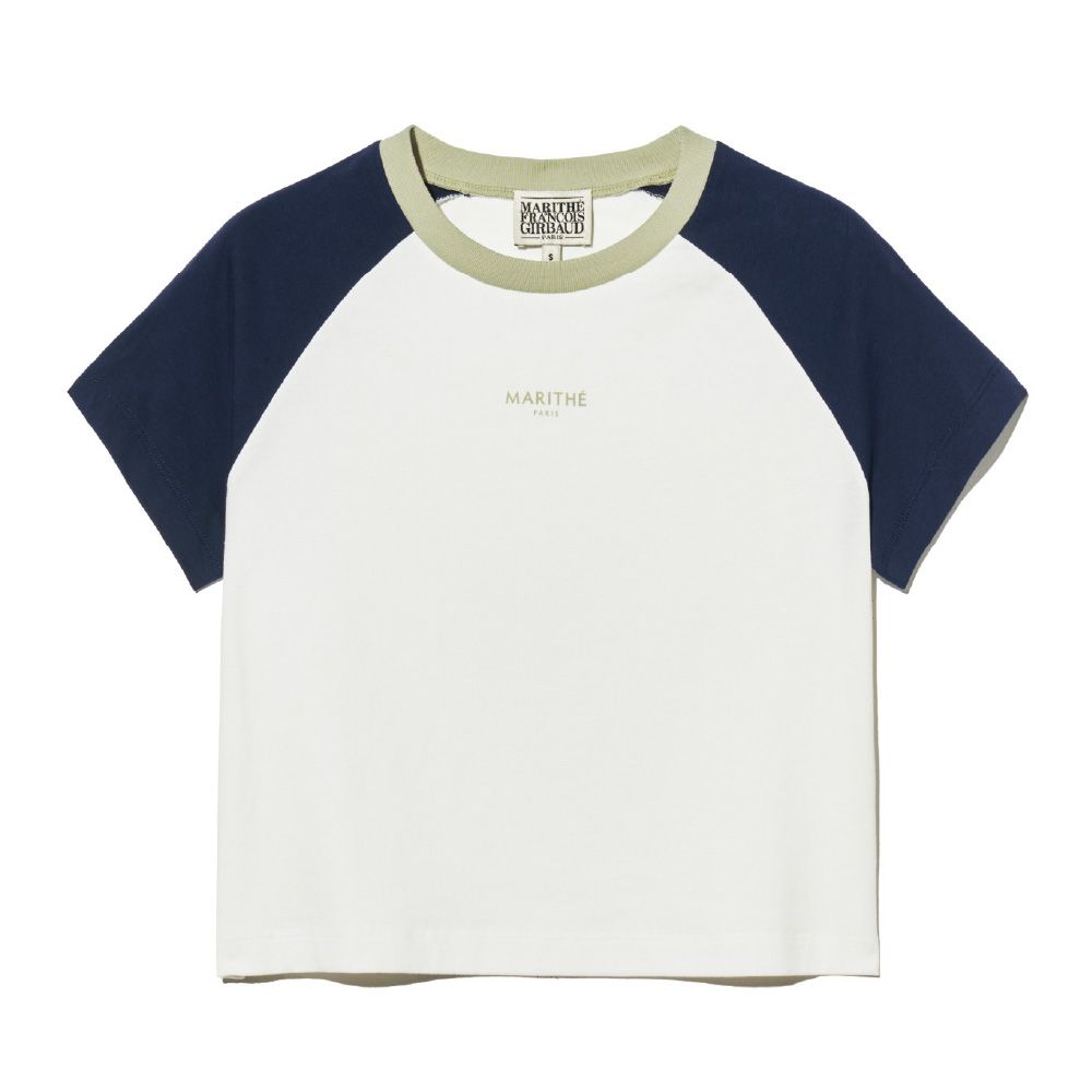 MARITHÉ FRANÇOIS GIRBAUD/ W 2-TONE RAGLAN CROP TEE 女款 對比色棒球袖短版T恤 深藍navy/ S