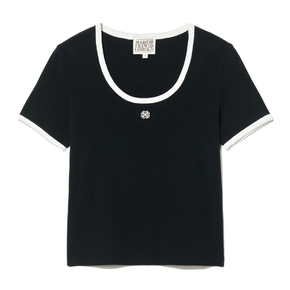 MARITHÉ FRANÇOIS GIRBAUD/ W DEEP NECK RINGER TEE 女款 深U領滾邊修身T恤 黑色white / black/ M
