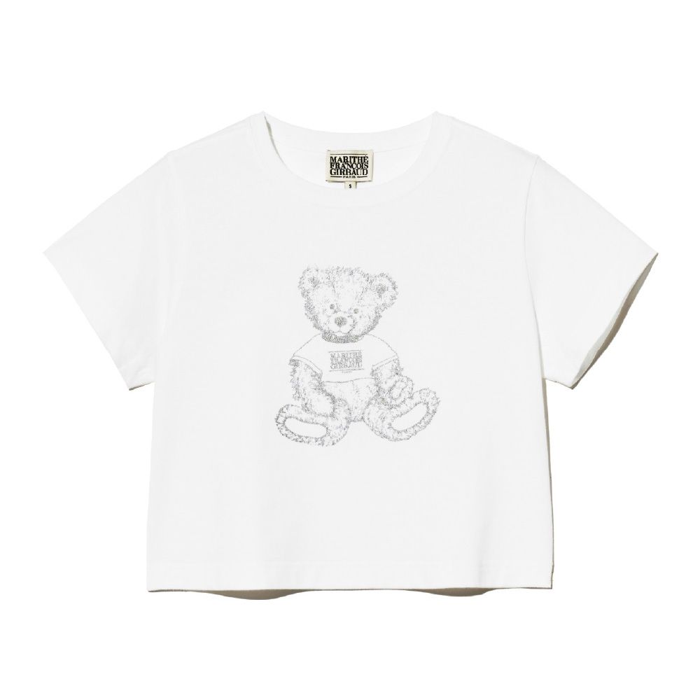 MARITHÉ FRANÇOIS GIRBAUD/ W SKETCH DOODLE BEAR CROP TEE 女款 手繪塗鴉小熊短版T恤 白色white/ M