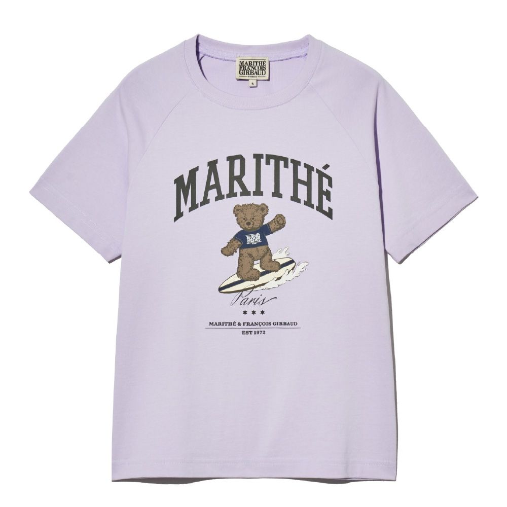 MARITHÉ FRANÇOIS GIRBAUD/ W DOODLE BEAR RAGLAN TEE 女款 衝浪小熊經典短袖T恤 淺灰紫light purple/ M