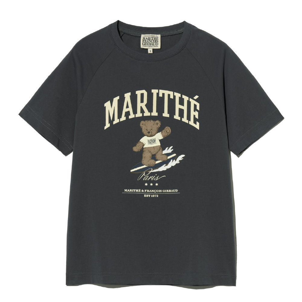 MARITHÉ FRANÇOIS GIRBAUD/ W DOODLE BEAR RAGLAN TEE 女款 衝浪小熊經典短袖T恤 深灰色charcoal/ S