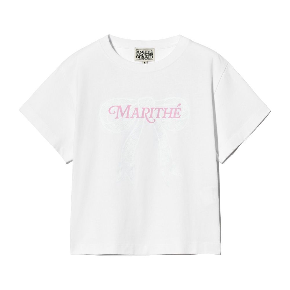 MARITHÉ FRANÇOIS GIRBAUD/ W RIBBON GRAPHIC CROP TEE 女款 蝴蝶結印花短版T恤 白色white/ M