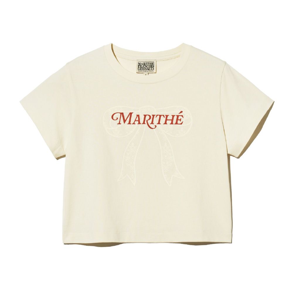 MARITHÉ FRANÇOIS GIRBAUD/ W RIBBON GRAPHIC CROP TEE 女款 蝴蝶結印花短版T恤 象牙白ivory/ M
