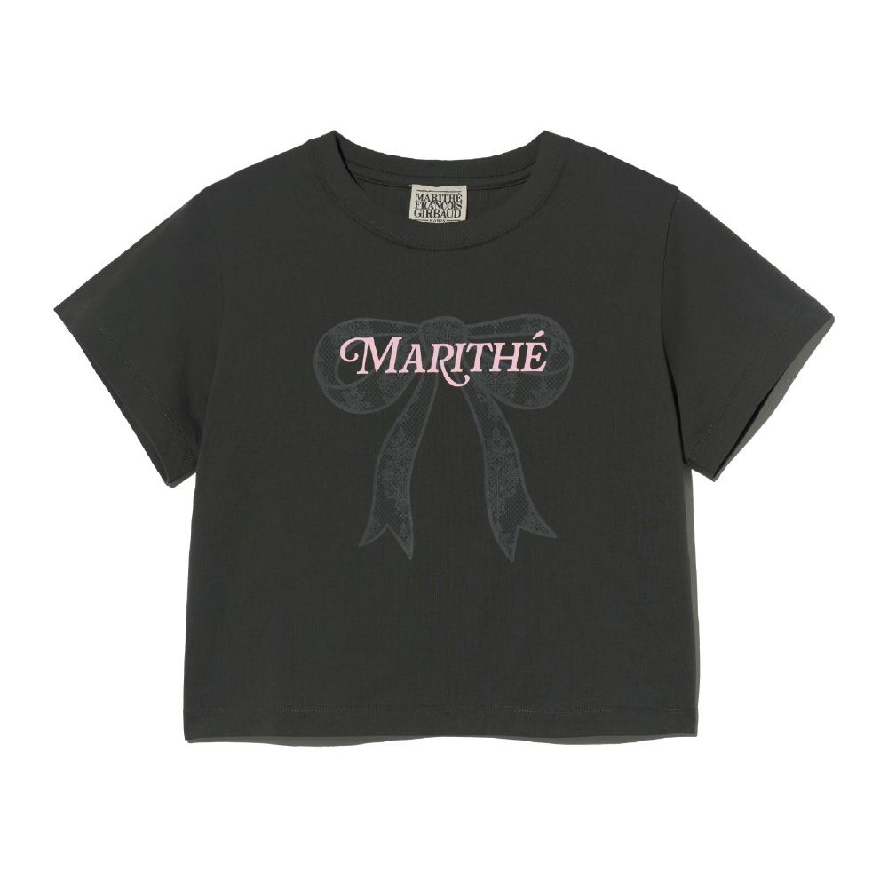 MARITHÉ FRANÇOIS GIRBAUD/ W RIBBON GRAPHIC CROP TEE 女款 蝴蝶結印花短版T恤 深灰色charcoal/ S