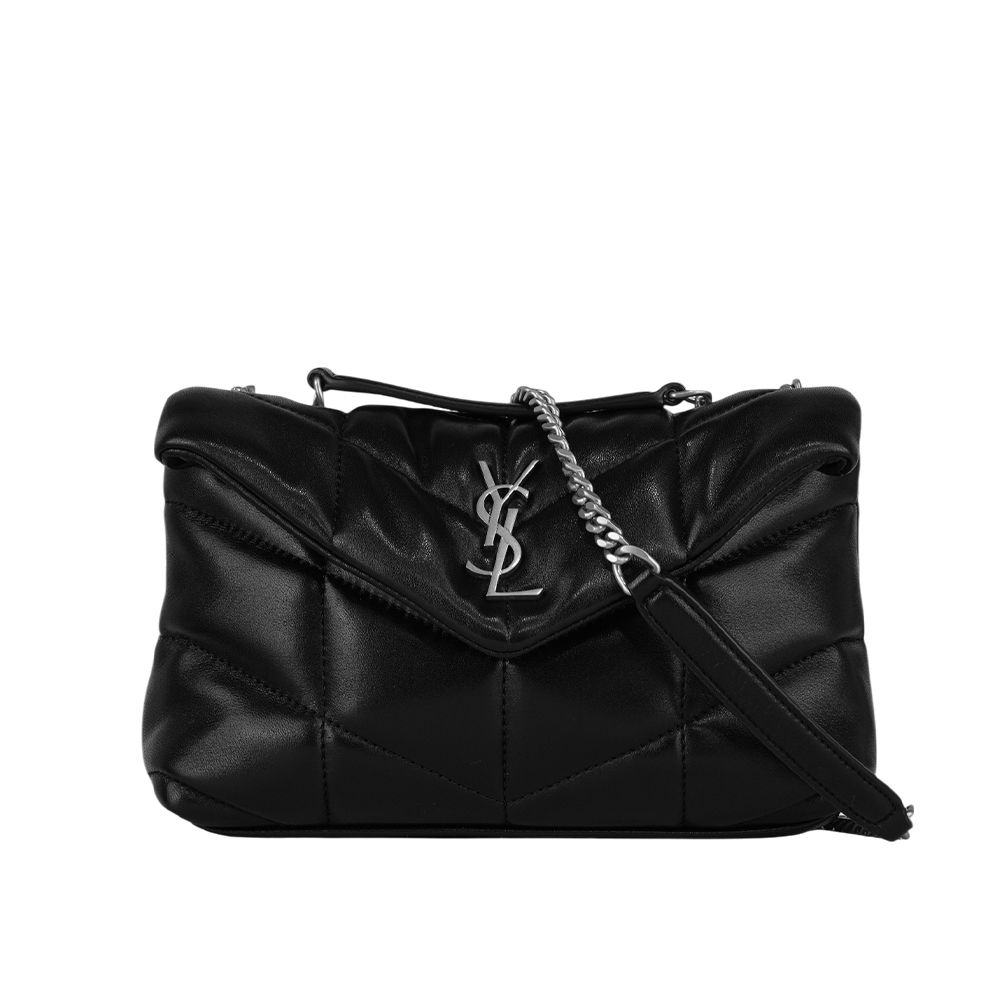 【YSL】Puffer Toy 銀字縫線小羊皮迷你翻蓋鍊包(黑色)/ 平行輸入