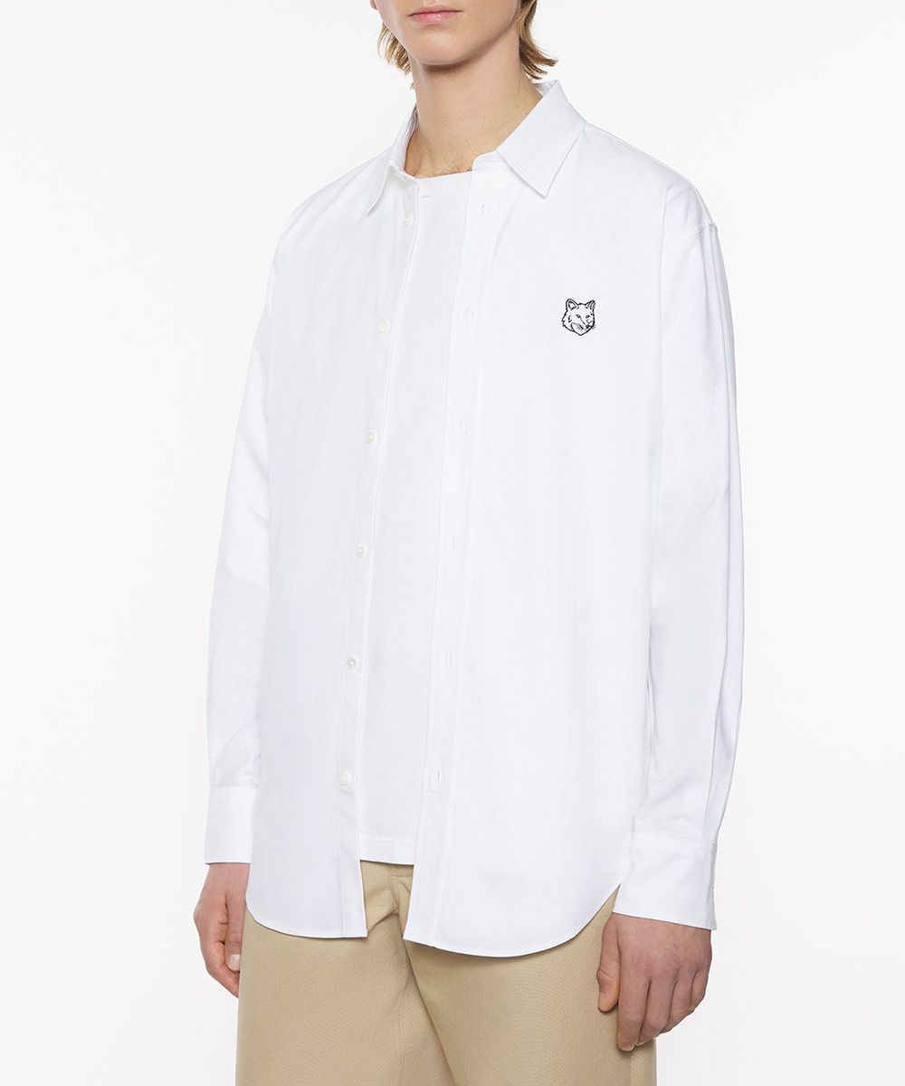 MAISON KITSUNÉ 明亮白輪廓狐狸頭LOGO牛津襯衫/男裝/ M