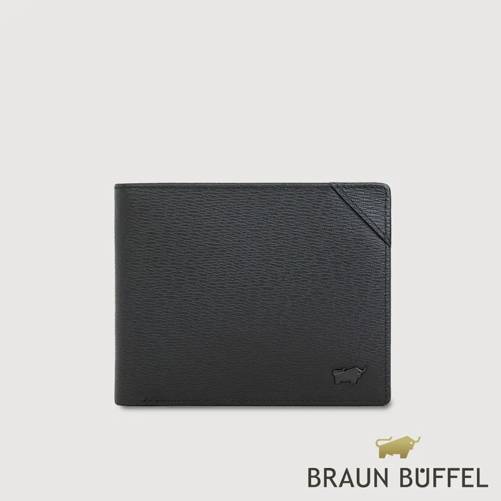 【BRAUN BUFFEL 德國小金牛】台灣總代理 斯萊特-A 8卡男夾-黑色/BF565-313-BK
