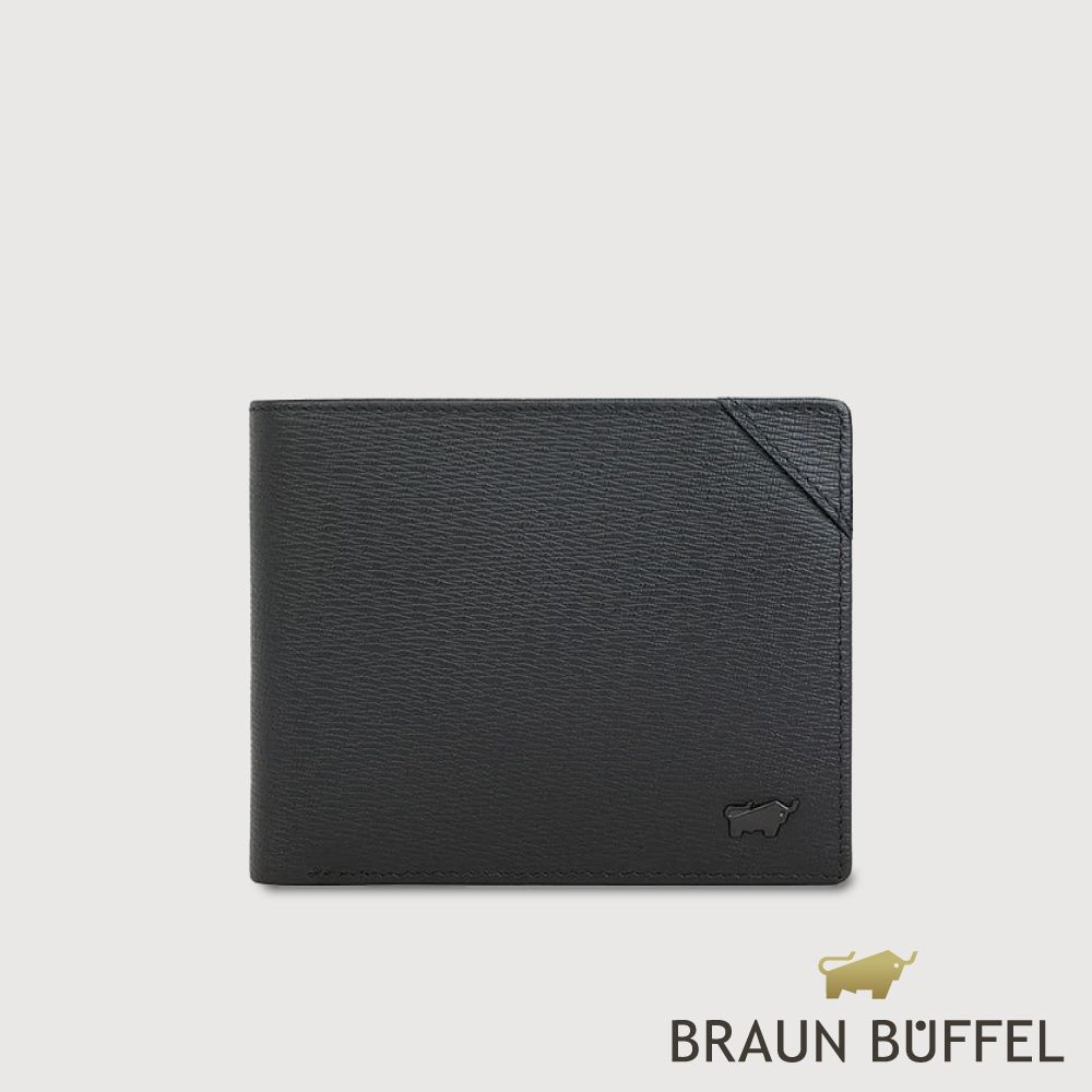 【BRAUN BUFFEL 德國小金牛】台灣總代理 斯萊特-A  4卡零錢袋皮夾-黑色/BF565-315-BK