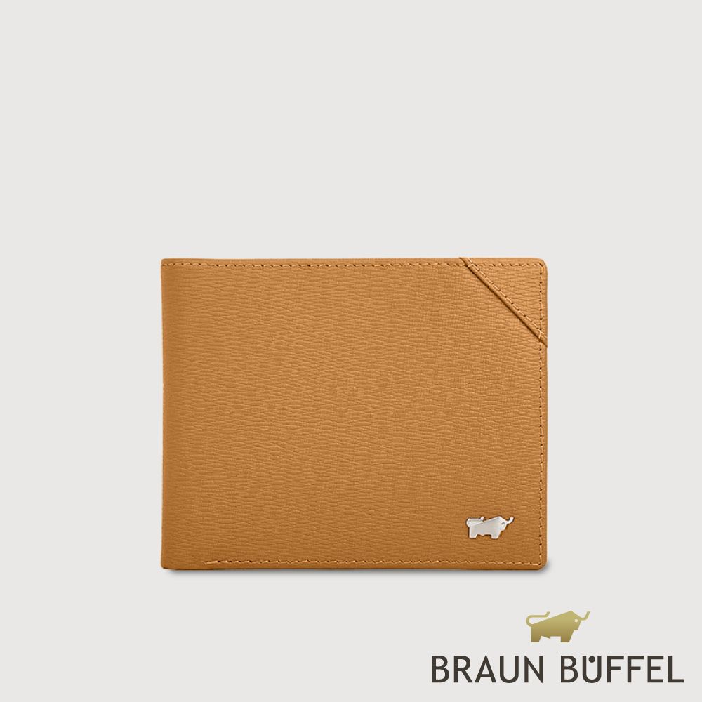 【BRAUN BUFFEL 德國小金牛】台灣總代理 斯萊特-A 8卡中翻零錢袋皮夾-淺棕色/BF565-318-CS