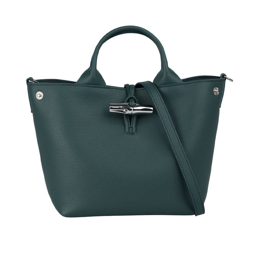 【LONGCHAMP】Roseau S 竹節釦牛皮手提/斜背小款二用包(雪松綠)/ 平行輸入