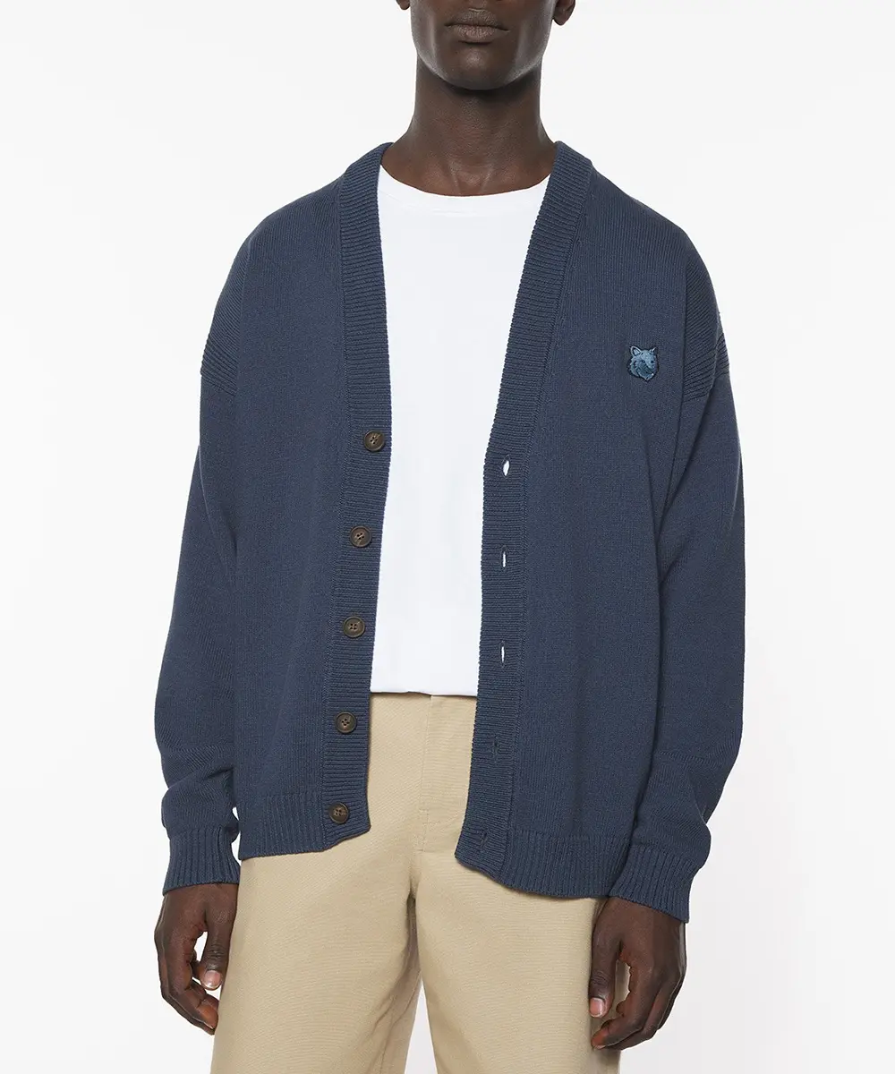 MAISON KITSUNÉ 石板灰白變化狐狸頭LOGO經典開襟針織衫/男裝/ L