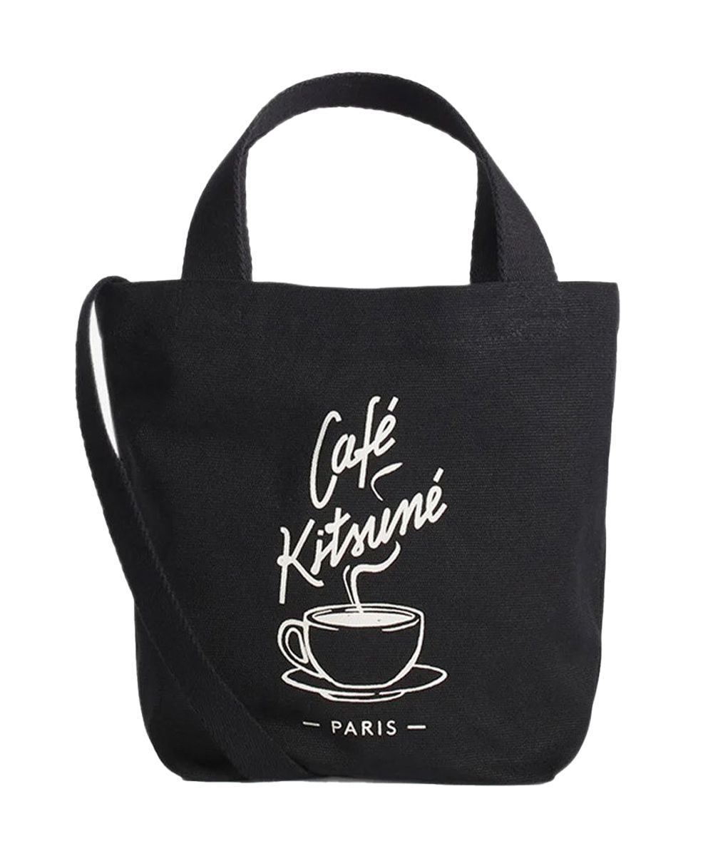 CAFÉ KITSUNÉ 黑色帆布咖啡杯迷你購物袋(有背帶)