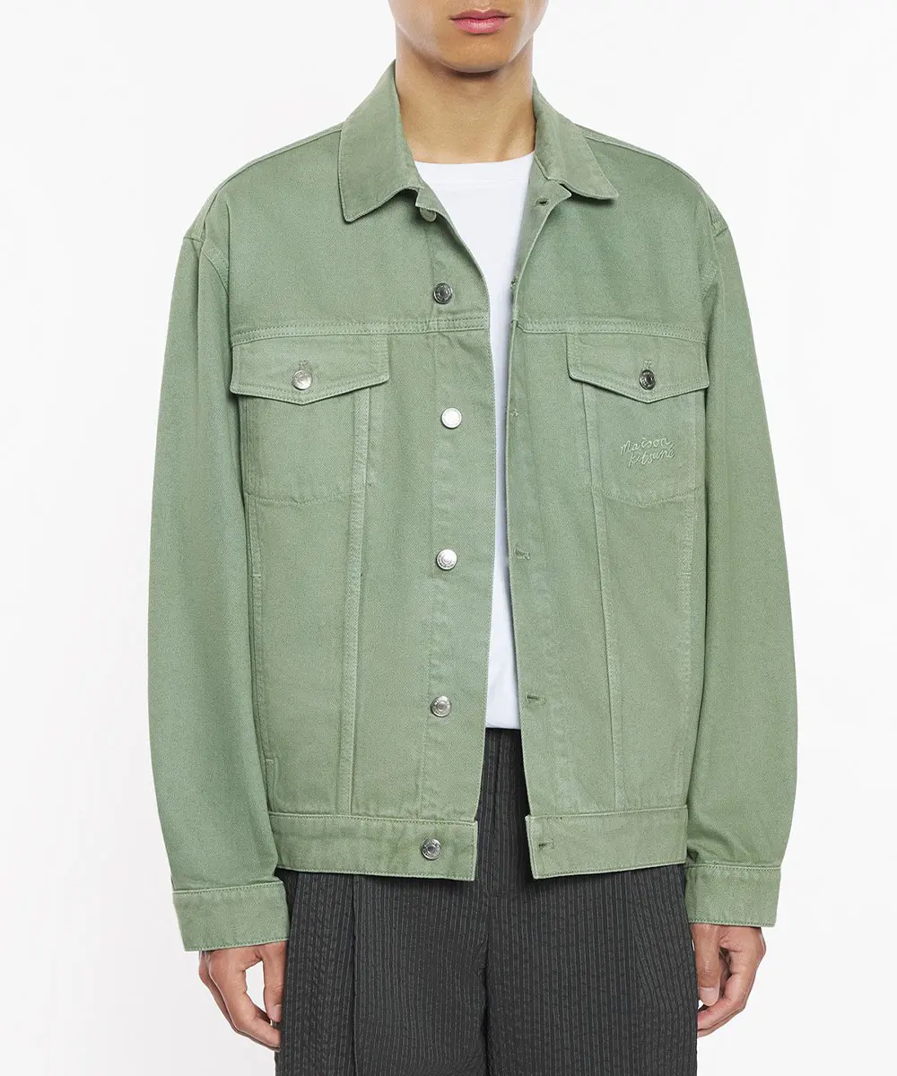MAISON KITSUNÉ 草地綠過染工藝手繪LOGO卡車司機夾克_男/中性/ M