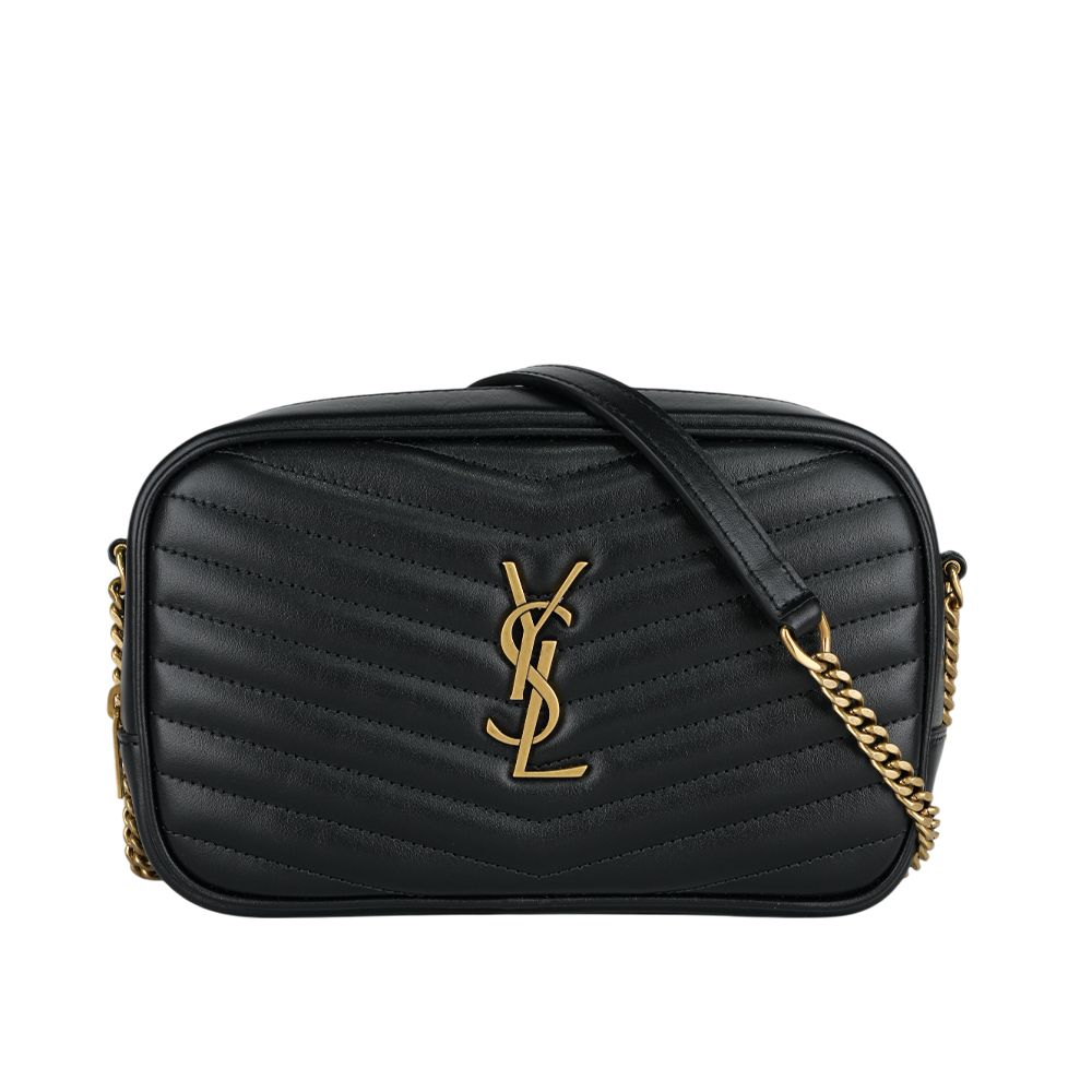 【YSL】Mini Lou 金字V紋小牛皮相機包/斜背包(黑色)/ 平行輸入