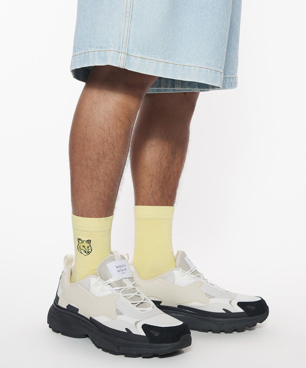 MAISON KITSUNÉ 沙黃色變化狐狸頭LOGO中筒襪/ 36