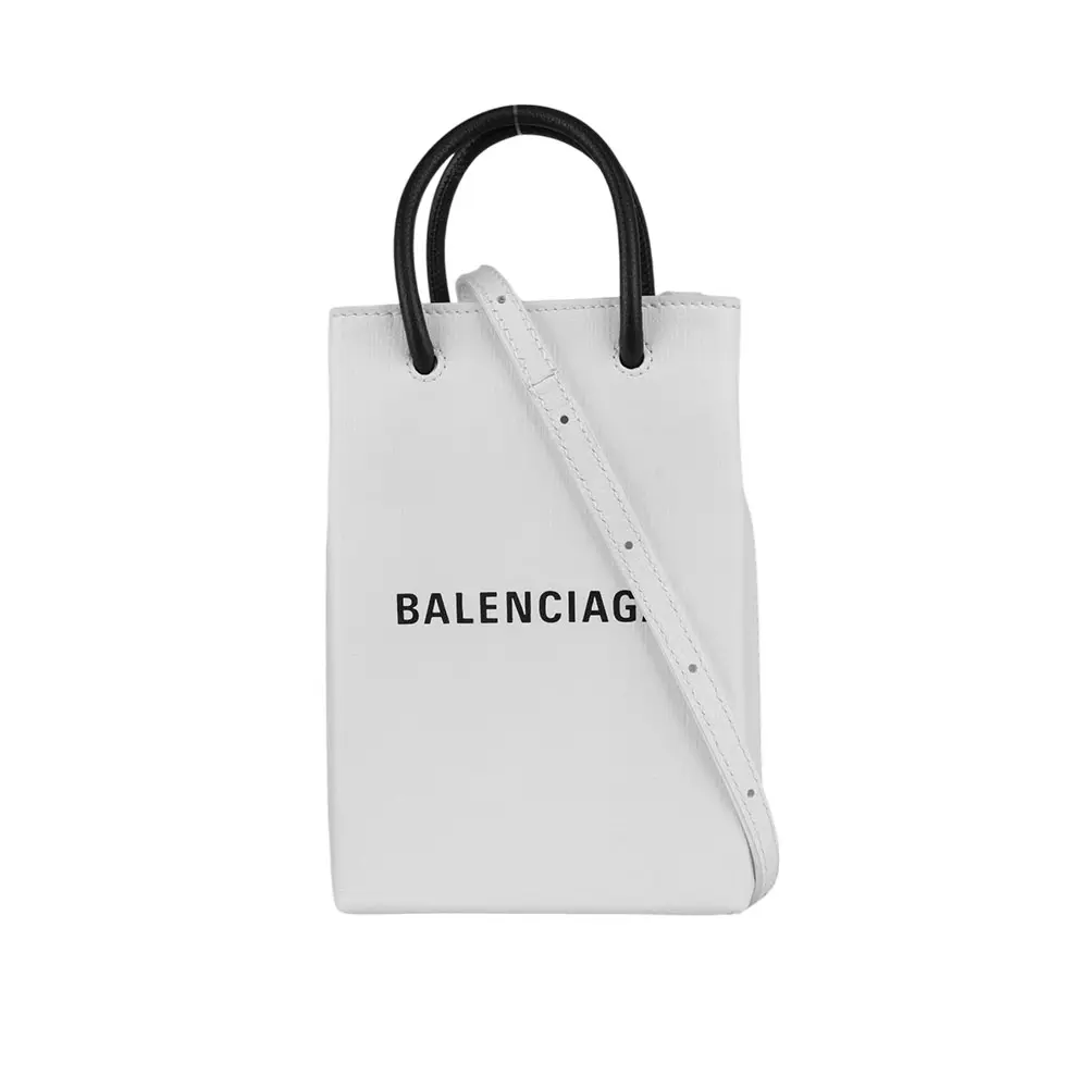 【BALENCIAGA】Logo購物手機袋(白色)/ 平行輸入