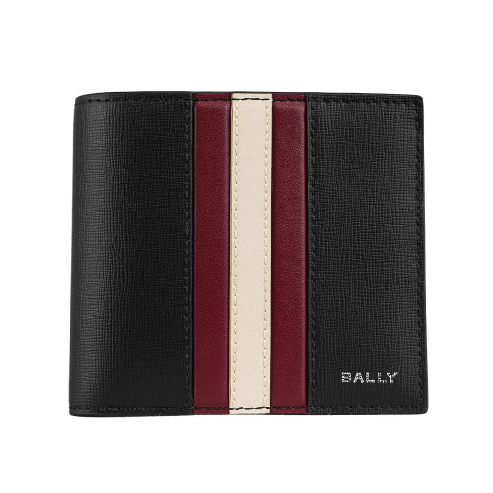 【BALLY】Mythos 紅白條紋再生牛皮對開零錢袋短夾(黑色)/ 平行輸入