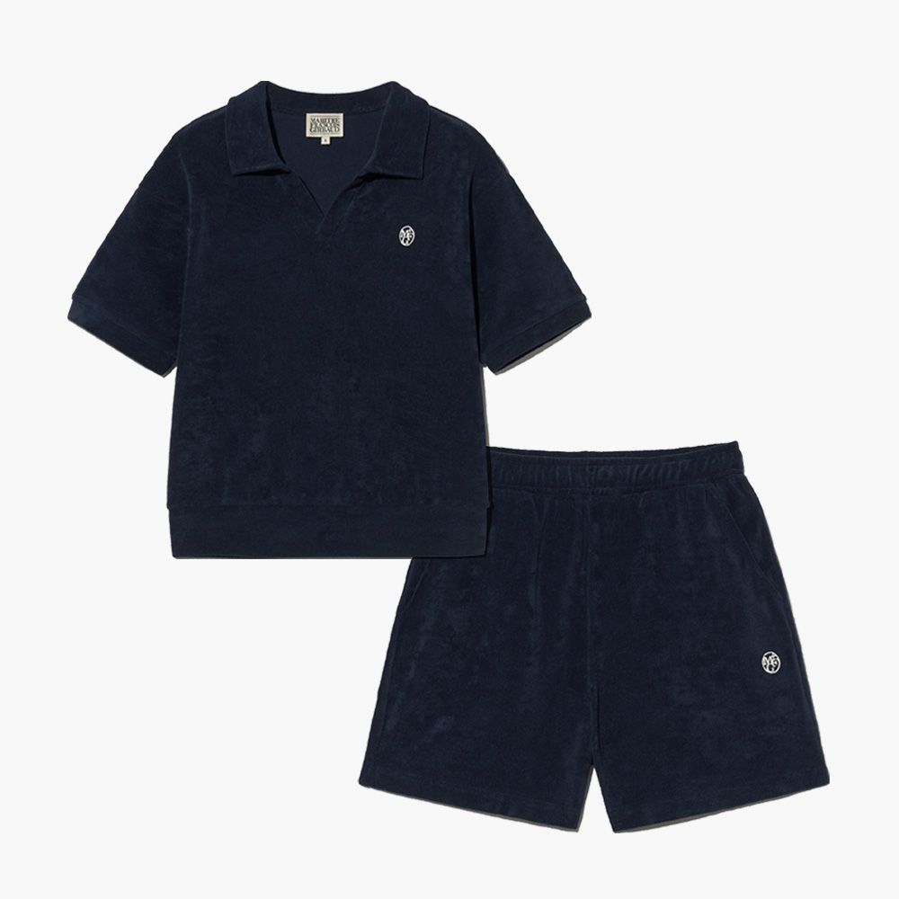 MARITHÉ FRANÇOIS GIRBAUD/ W TERRY SET-UP 女款 毛圈棉短袖上衣短褲套裝 深藍navy/ M