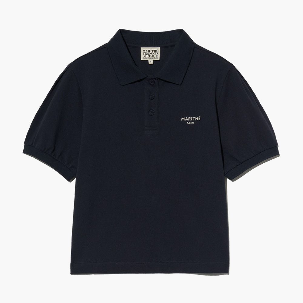 MARITHÉ FRANÇOIS GIRBAUD/ W PIQUE PUFF SLEEVE TEE 女款 短袖泡泡袖Polo領上衣 深藍navy/ M