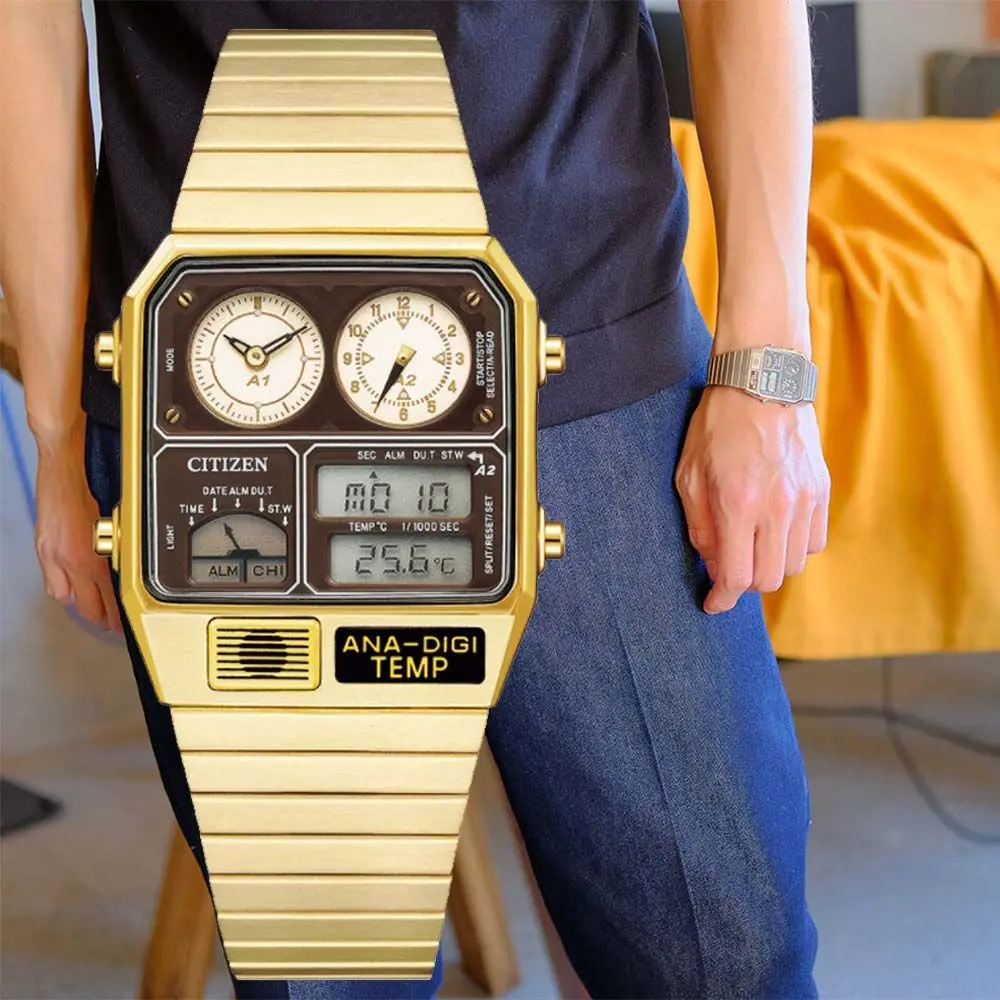 CITIZEN 星辰 ANA-DIGI TEMP 80年代復古設計手錶 指針/數位/溫度顯示 JG2103-72X