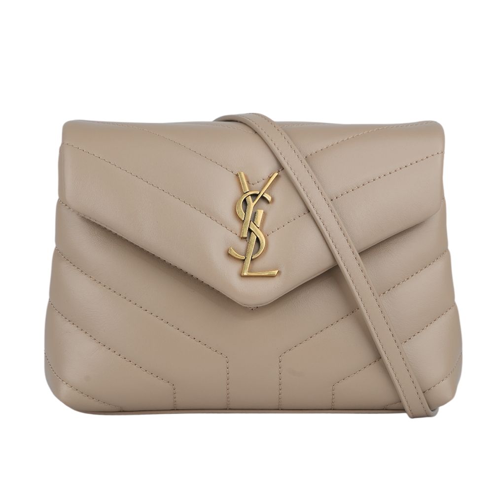 折$1888▼YSL V紋小牛皮斜背包(MINI)(深米色)/ 平行輸入